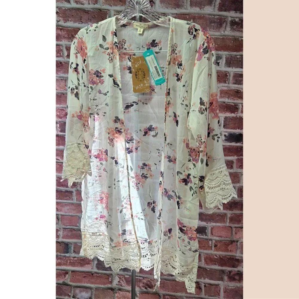 Mason &‎ Belle Open Crochet Trim Cardigan – Women’s Size Medium Off White NEW